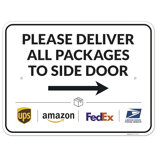 Vista 38 de Cartel de entrega del paquete, letrero de instrucciones de entrega, 10 x 7 pulgadas, aluminio 040 libre de óxido, resistente a la decoloración