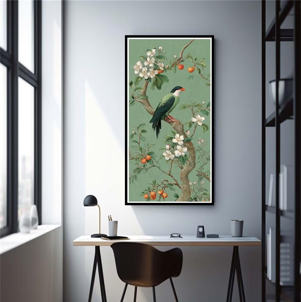 Bird Diamond Art Kits Adults, DIY 5D Large Diamond Painting Tree Full Round Drill Crystal Art Kits 27.6 x 55 Inch, Embroidery Cross Stitch Canvas Painting by Numbers for Home Wall Decor Gifts (RD948)