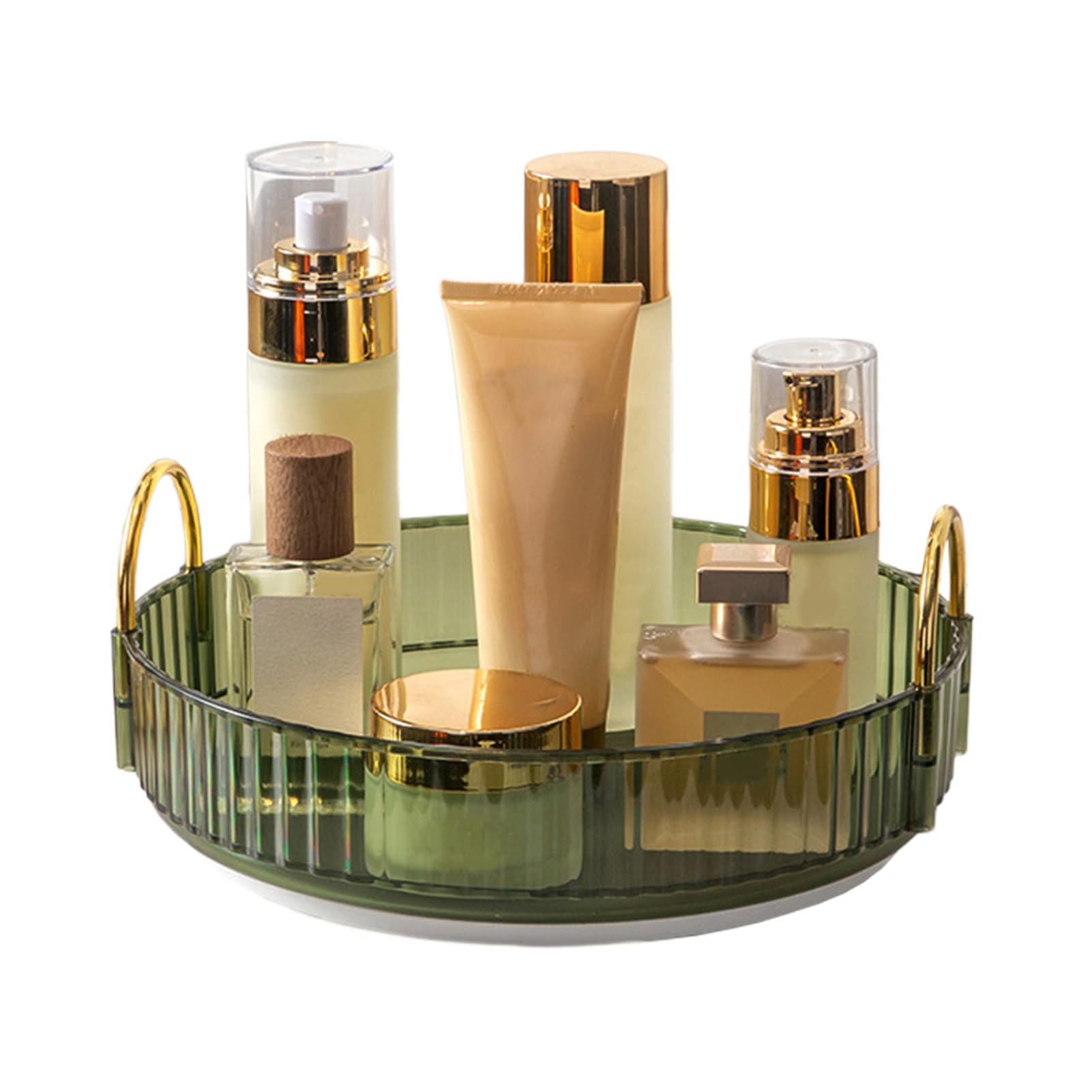BSOMAM 360 Rotating Makeup Organiser,Cosmetic Storage Skincare Makeup Spinning Holder Lipsticks Brushes Perfume Display Stand Box for Vanity Desk, Dresser, Bathroom (Green 1Tier)