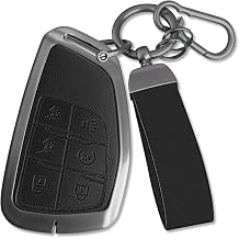 MILD EAST for Chevy Faux Leather Zinc Key Fob Cover Black, 6 Buttons