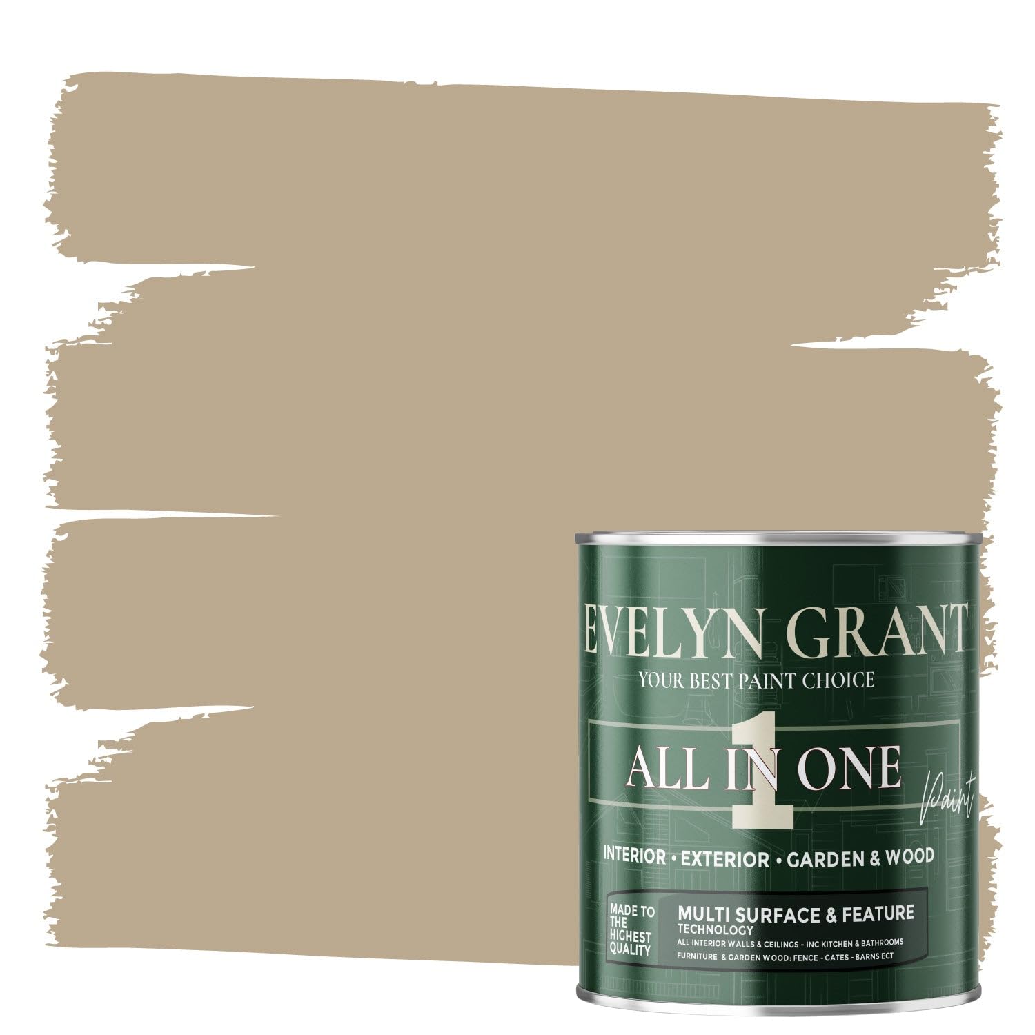 Evelyn Grant All-IN-ONE Paint & Primer - Multi-Surface Paint For Interior Walls, Outdoor Garden & Exterior Walls, Wood Furniture | High Durability Multi-Feature - Beige Stone - 0.5L - Matt โ image 1