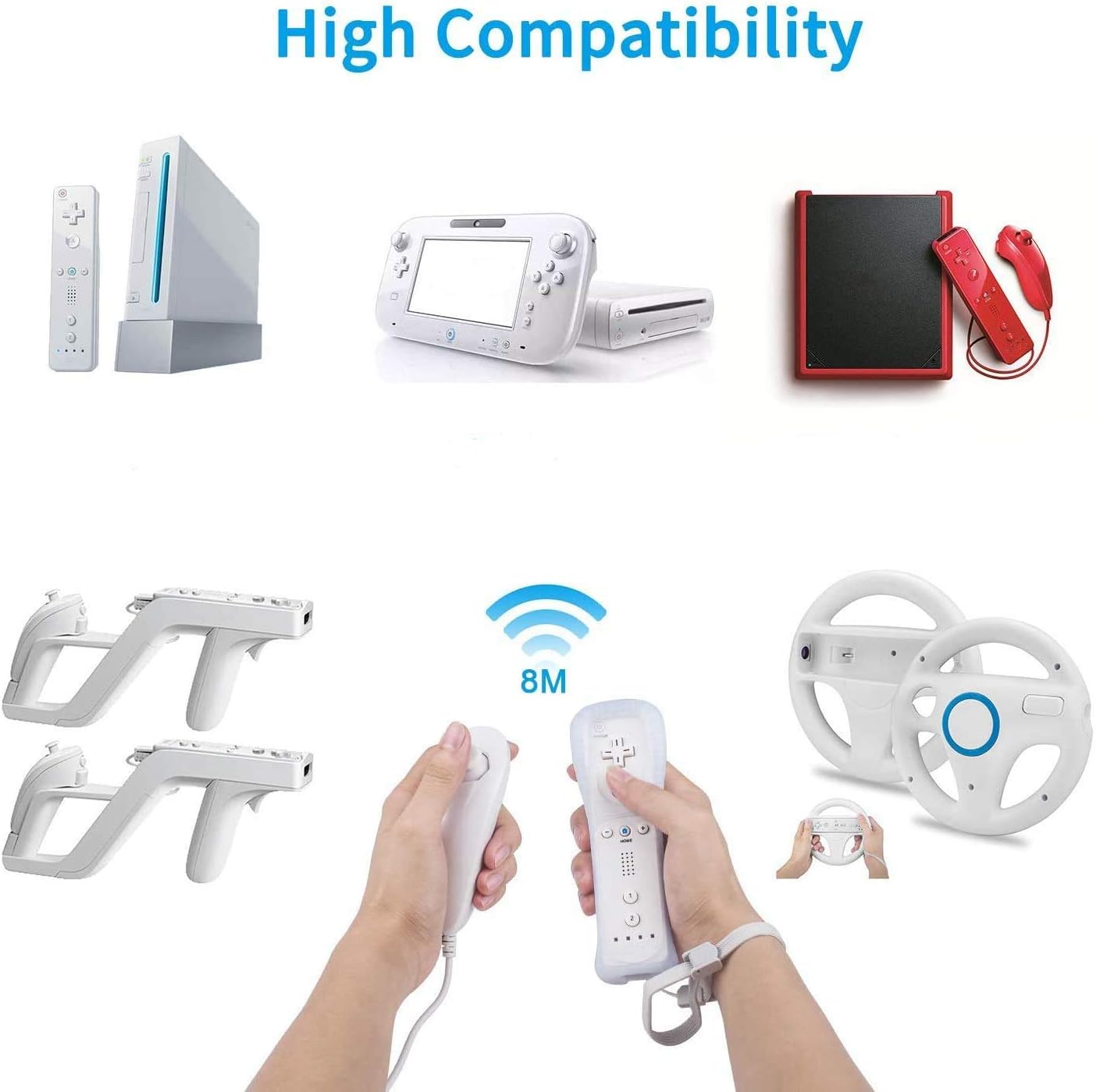 Gesture Controller for Nintendo Wii Wii U Console Remote Gamepad by Poulep ( 2 Packs , White and White )