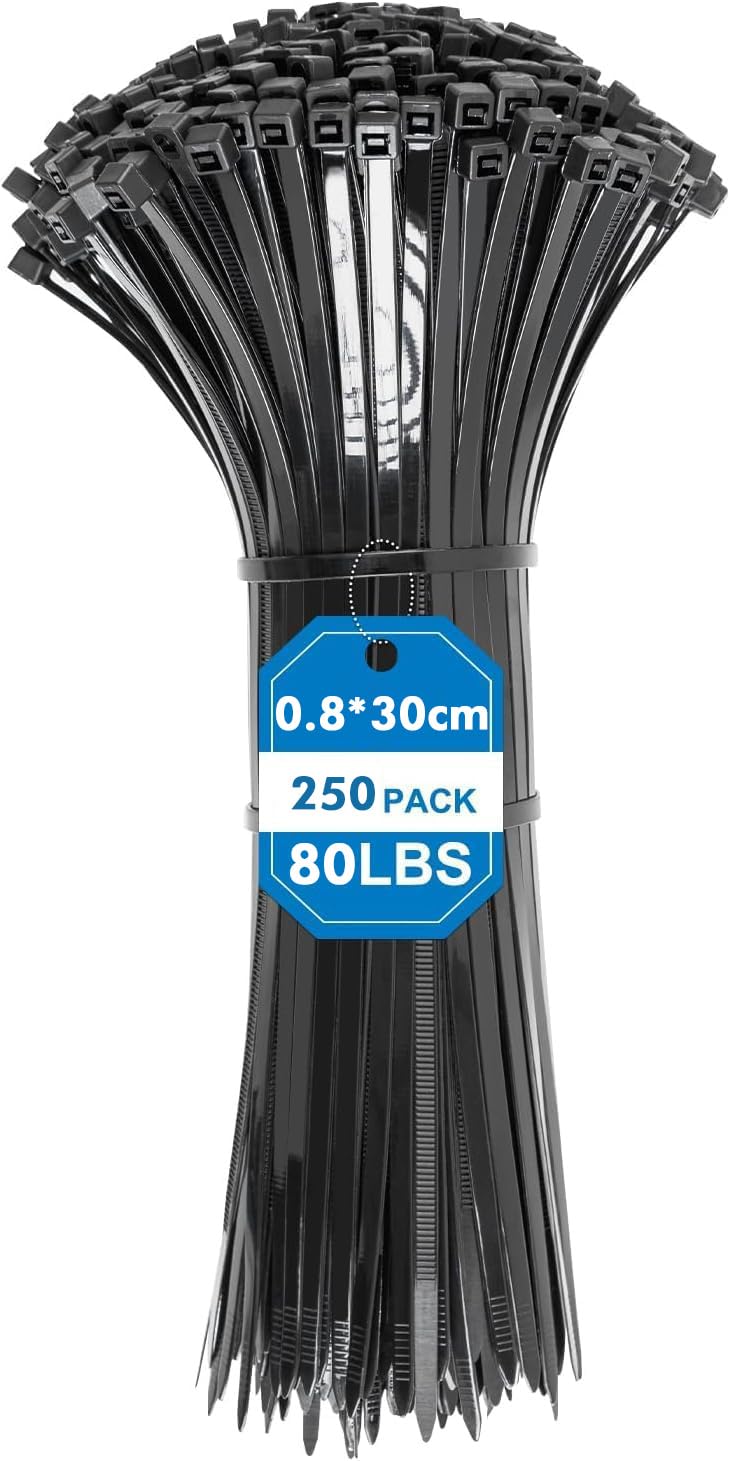 Zip Ties,30 Centimeters Cable Ties,250Pcs Multi-Purpose Nylon Zip Ties,Black Cable Ties