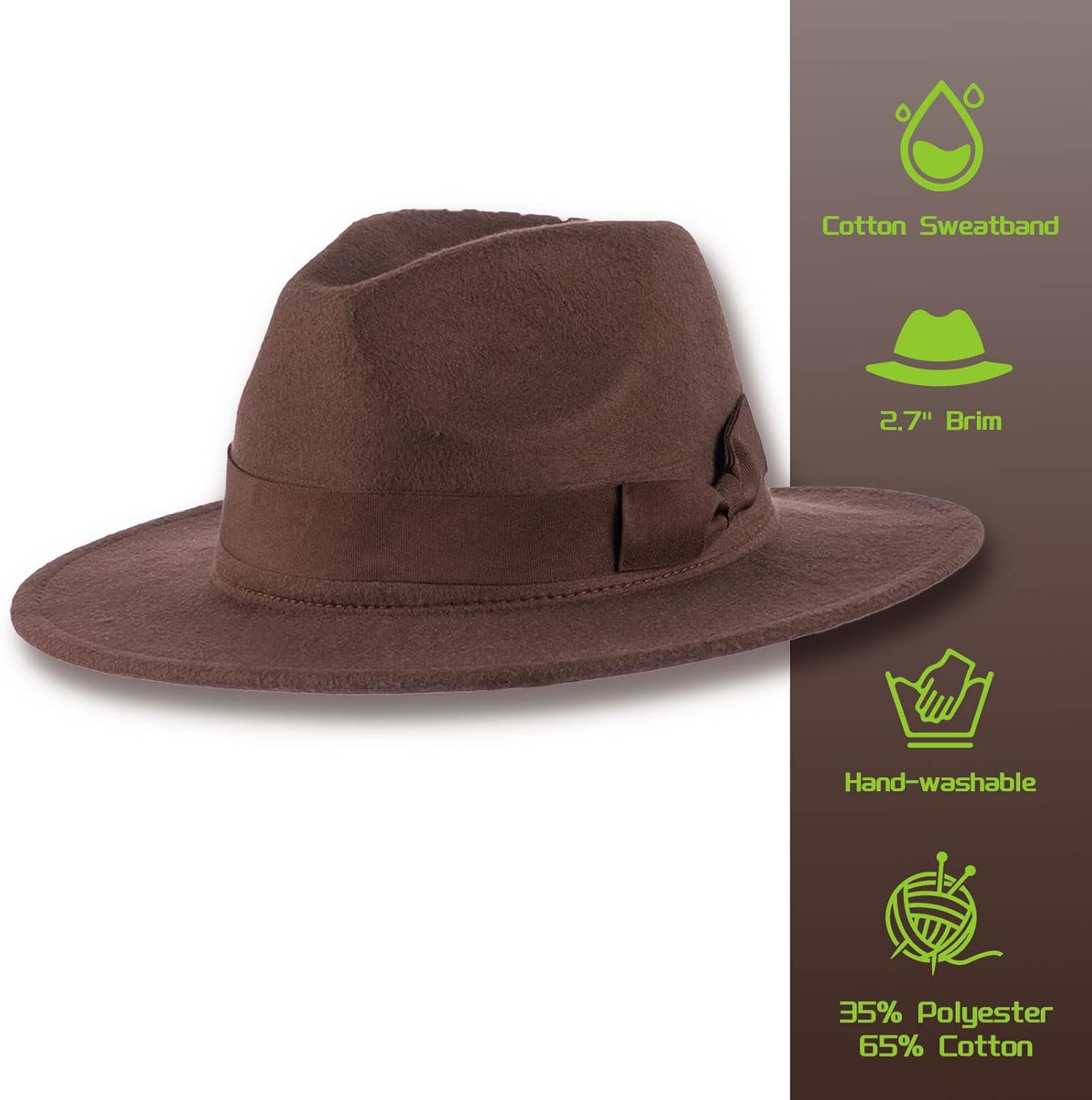 Mens Costume Accessory Adventurer Explorer Fedora Hat Cowboy Wide Brim Outdoor Cap Halloween Cosplay Props Brown - Image 3