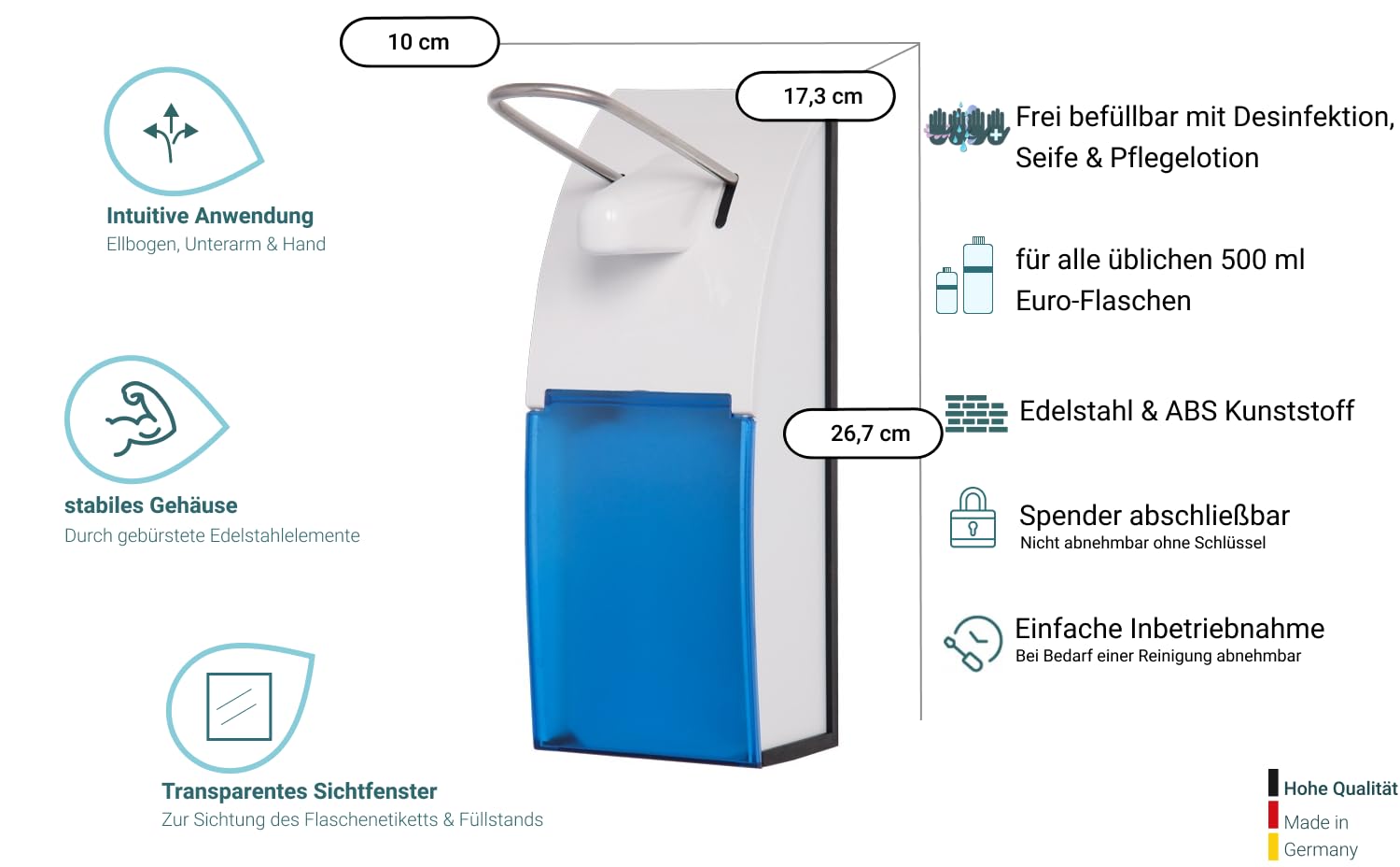 FIX Armhebelspender Aluminium, 500 ml, Blau-Transparent