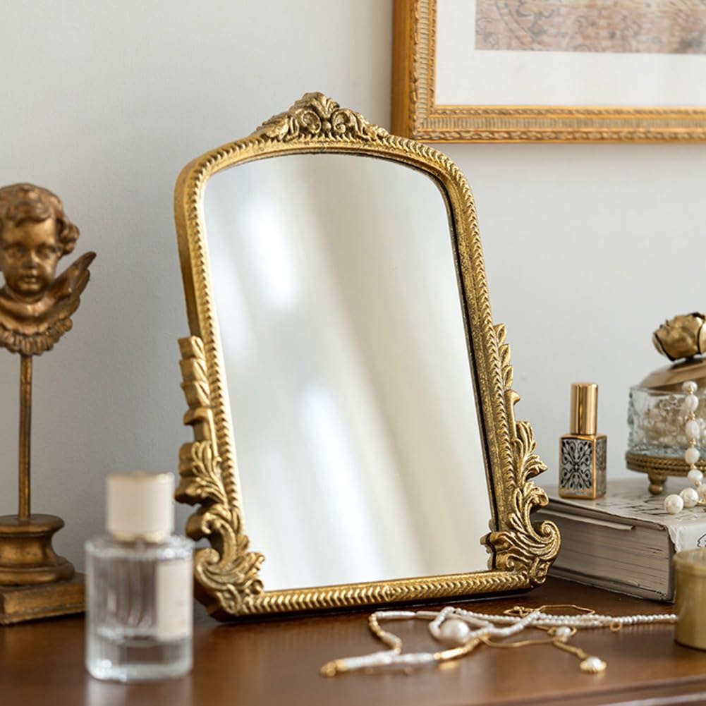 Specchio da Toeletta Barocco Vintage, Specchio da Trucco da Tavolo ad Arcos, Specchi Indipendenti per Comò, Camera da Letto, Soggiorno(25x31cm)