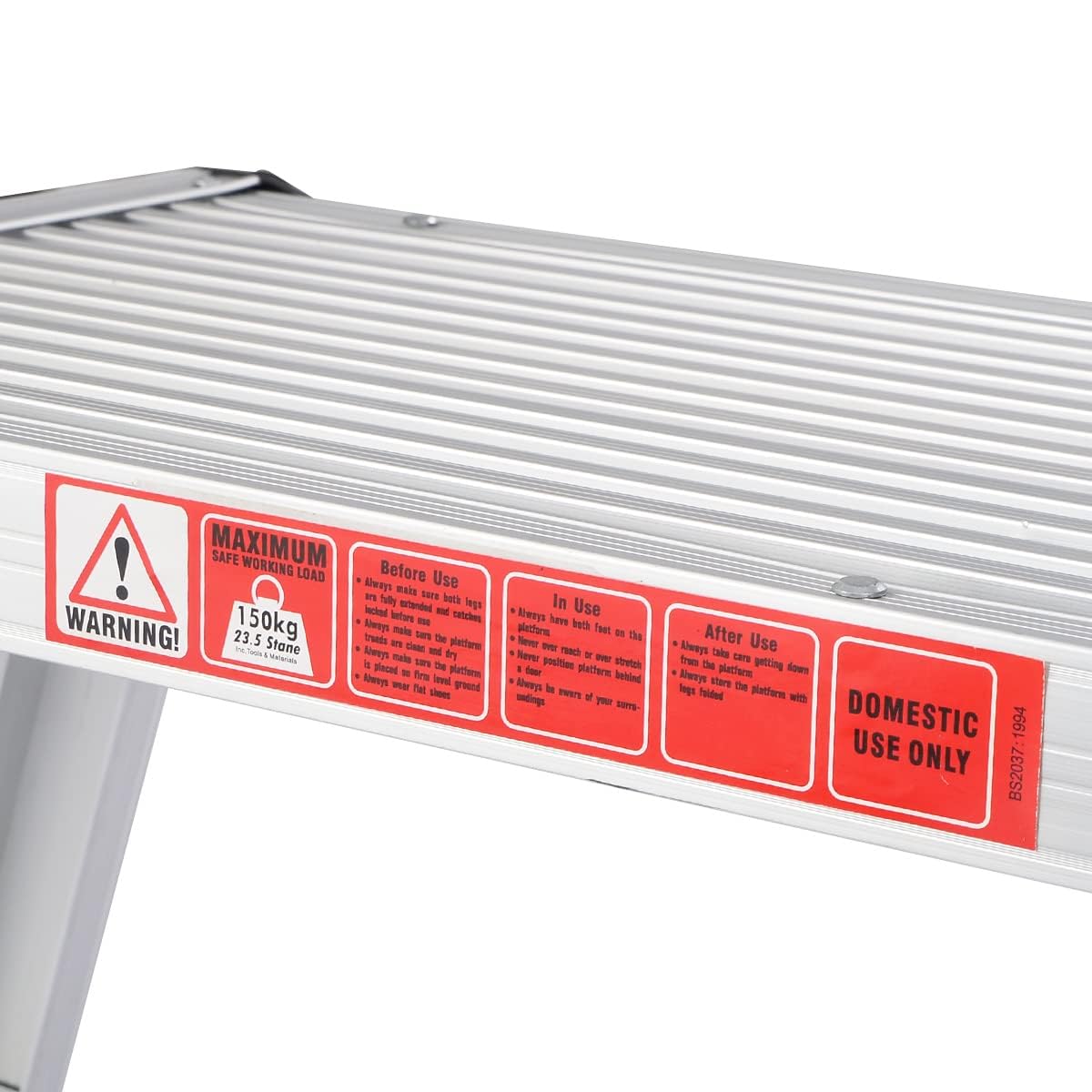 FANTASK Plateforme de Travail Pliable en Aluminium avec serrures de sécurité, marchepied - Capacité de Charge de 150 kg - avec Tapis antidérapants - Escabeau pour Atelier, Maison, Bureau et Garage