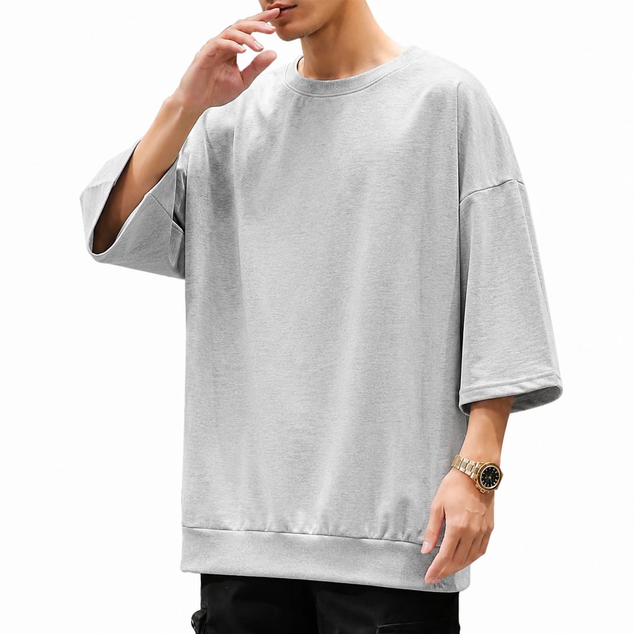 Amazon | [YIMANIE] Tシャツ メンズ 七分袖 ビッグシルエット オーバー