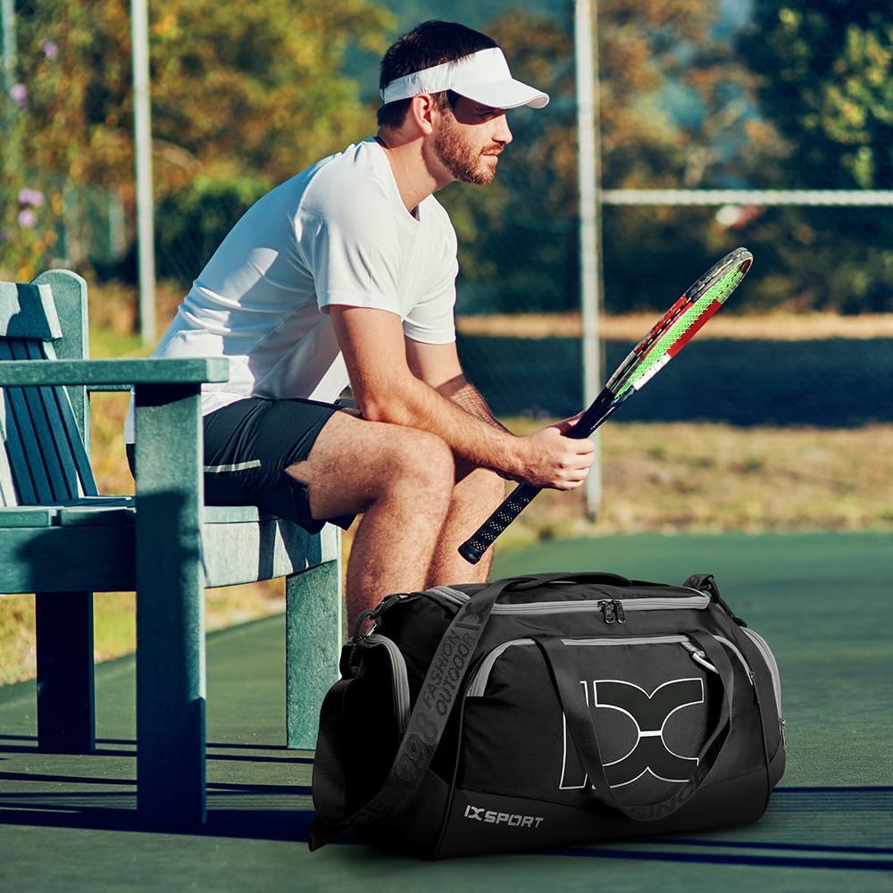 INOXTO Grands Sports Pliables Voyage en Bas avec Une Poche Humide Et SèChe Et Un Compartiment à Chaussures, Week-End Pendant La Nuit Camping Down Sac pour Hommes Et Femmes (Noir et Blanc)