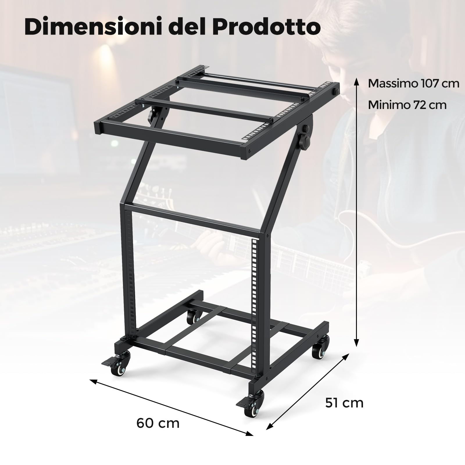 COSTWAY Supporto Mixer DJ, Supporto Audio Professionale a 2 Strati con Supporti Regolabili e Ruote Bloccabili, Supporto per Amplificatore Mobile per Attrezzature Studio Musicale e Eventi