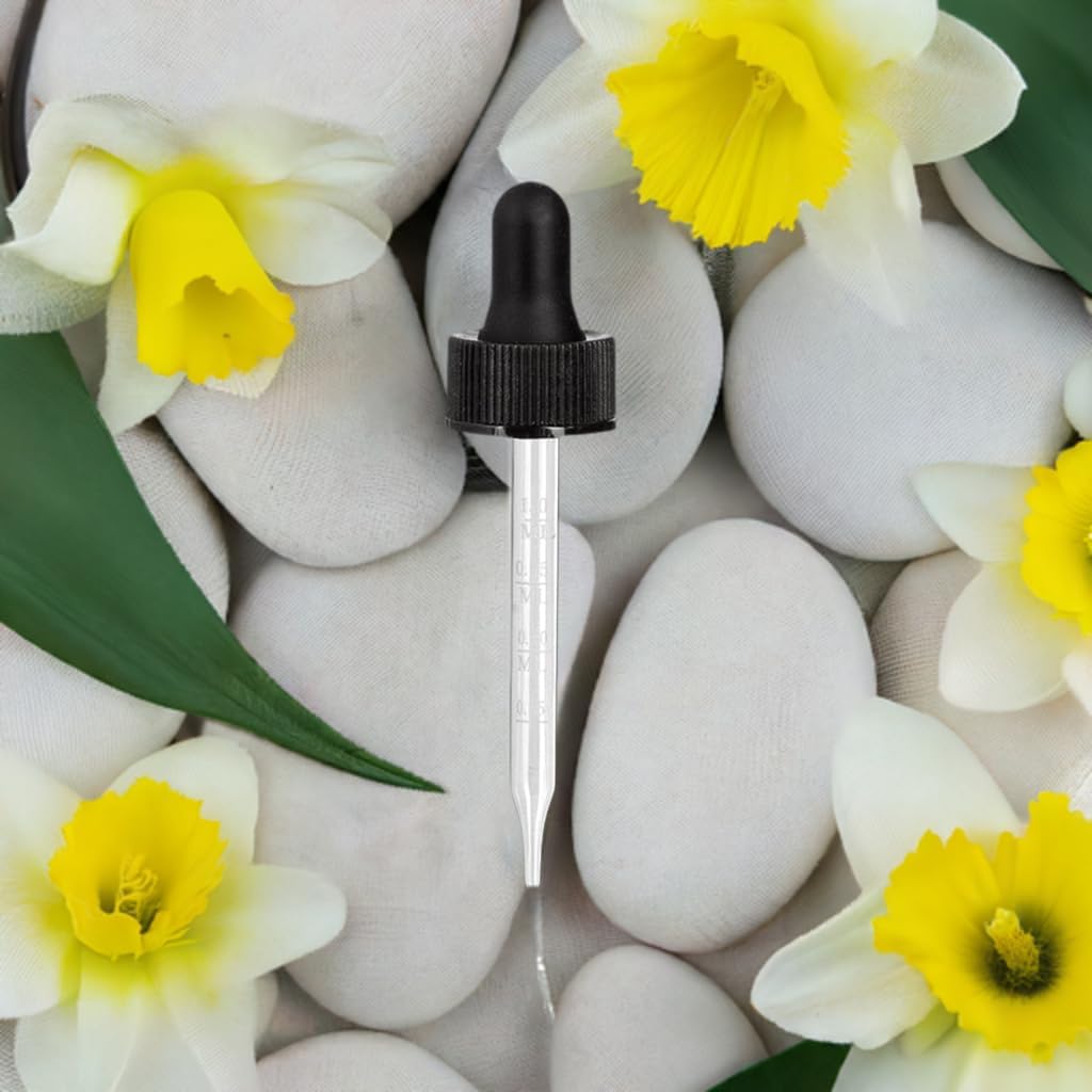 JUVITUS 200 Pack Replacement 15 ml Black Straight Tip Glass Dropper Closure Top (18-400 Neck Size)