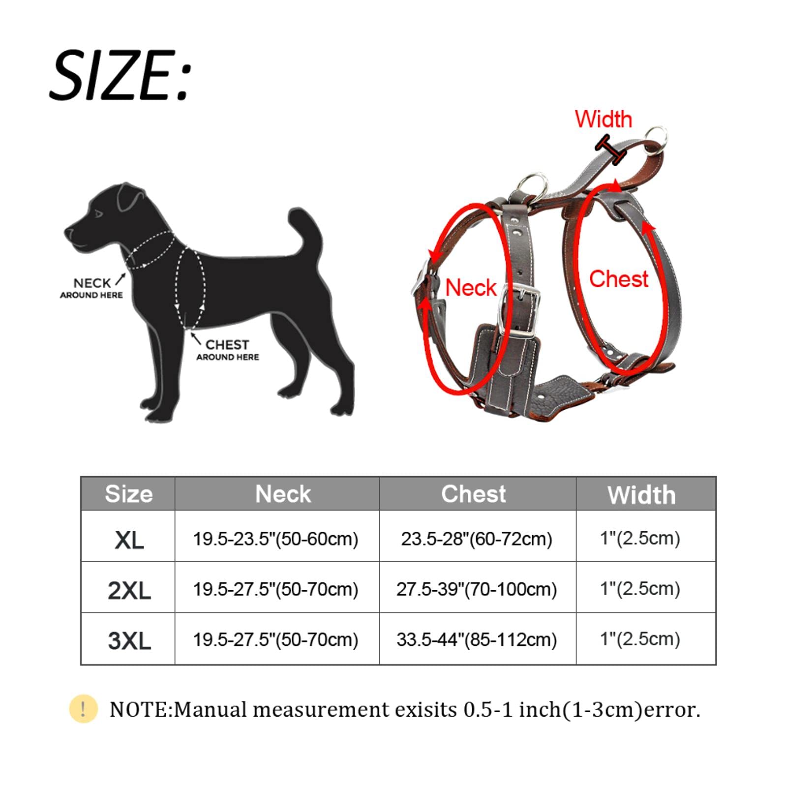Arnés de Cuero Duradero para Perros para Perros Grandes Chaleco de Entrenamiento para Mascotas con Mango de Control rápido-2XL