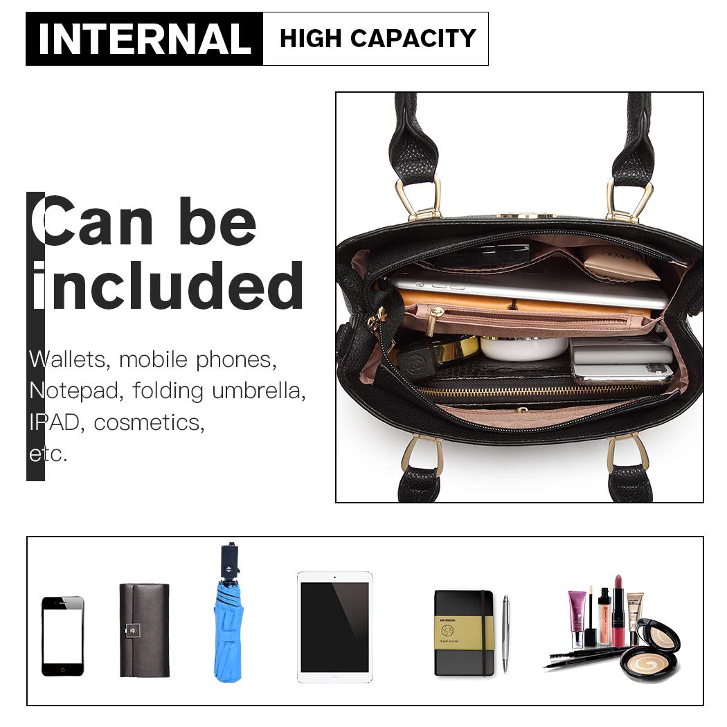 Miss Lulu Handtasche Damen Mittelgroß, Tasche aus PU-Leder, Women's Handbag Elegant, Umhängetasche mit Lychee-Muster und Mehreren Innentaschen für Arbeit Freizeit und den Alltags Schwarz