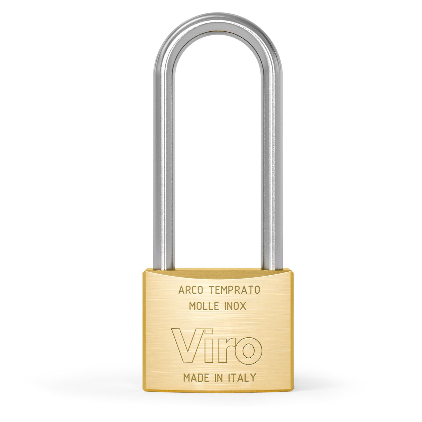Lucchetto Rettangolare Viro Antiscasso In Ottone Massiccio Satinato - Base 60mm, Arco Temprato