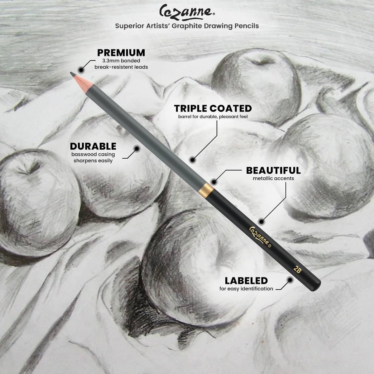 Cezanne Graphit-Zeichenstifte-Set, sortiert, Set mit 6 bruchfesten Graphitminen, leicht zu spitzenden Skizzenstiften, Meister-Künstlerqualität, Graphitstifte für technisches und künstlerisches