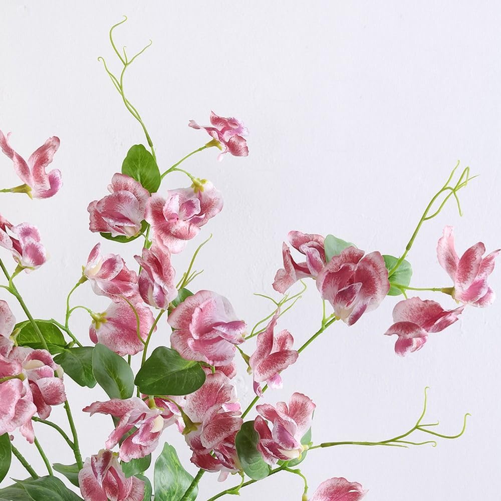 Fiori artificiali di pisello, 55 cm, in finta seta, ornamento floreale, ramo di pisello in seta (rosa scuro)