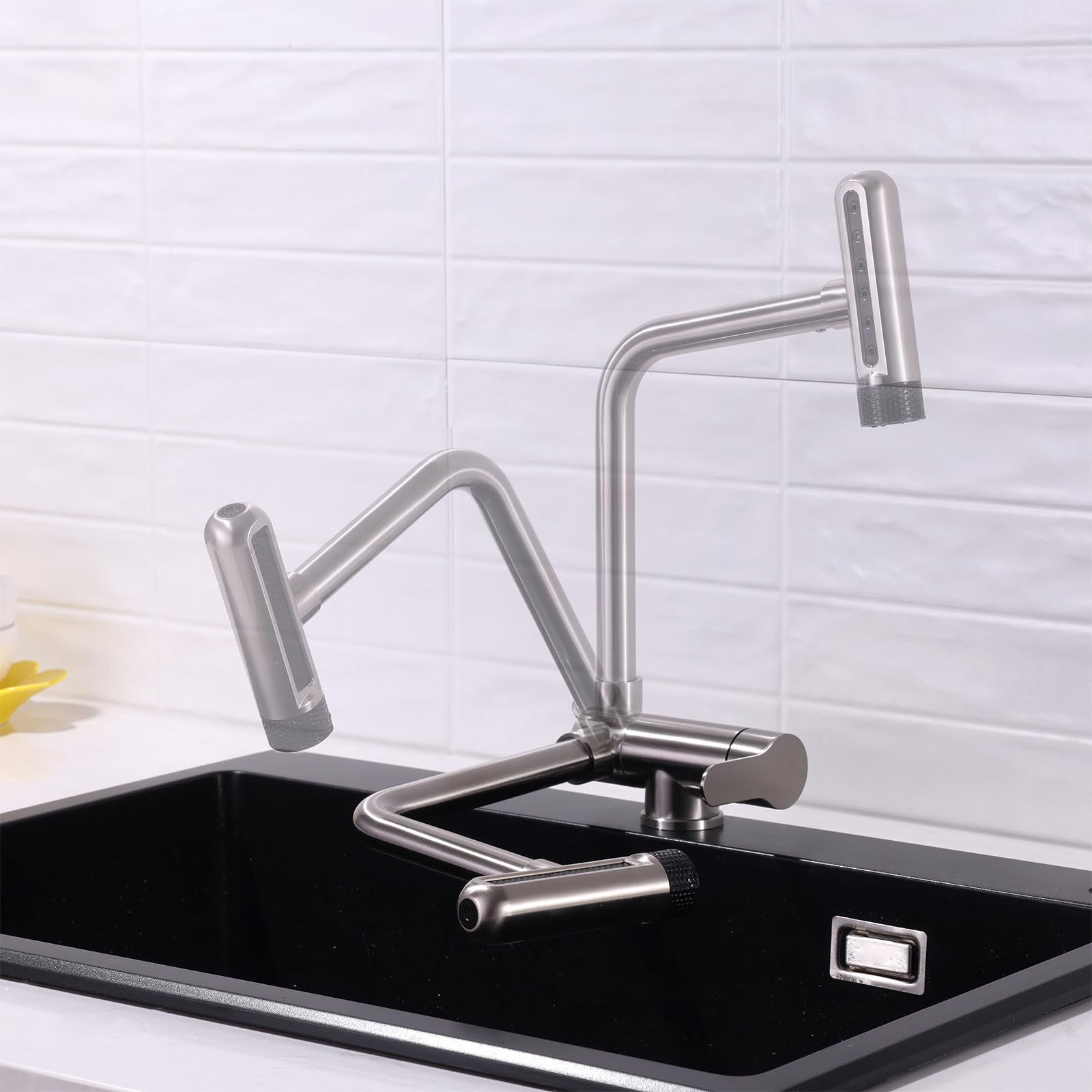 ZYCHSJXA Stainless Steel Folding Kitchen Faucet Mixer Tap L Shape Brushed Single Handle
