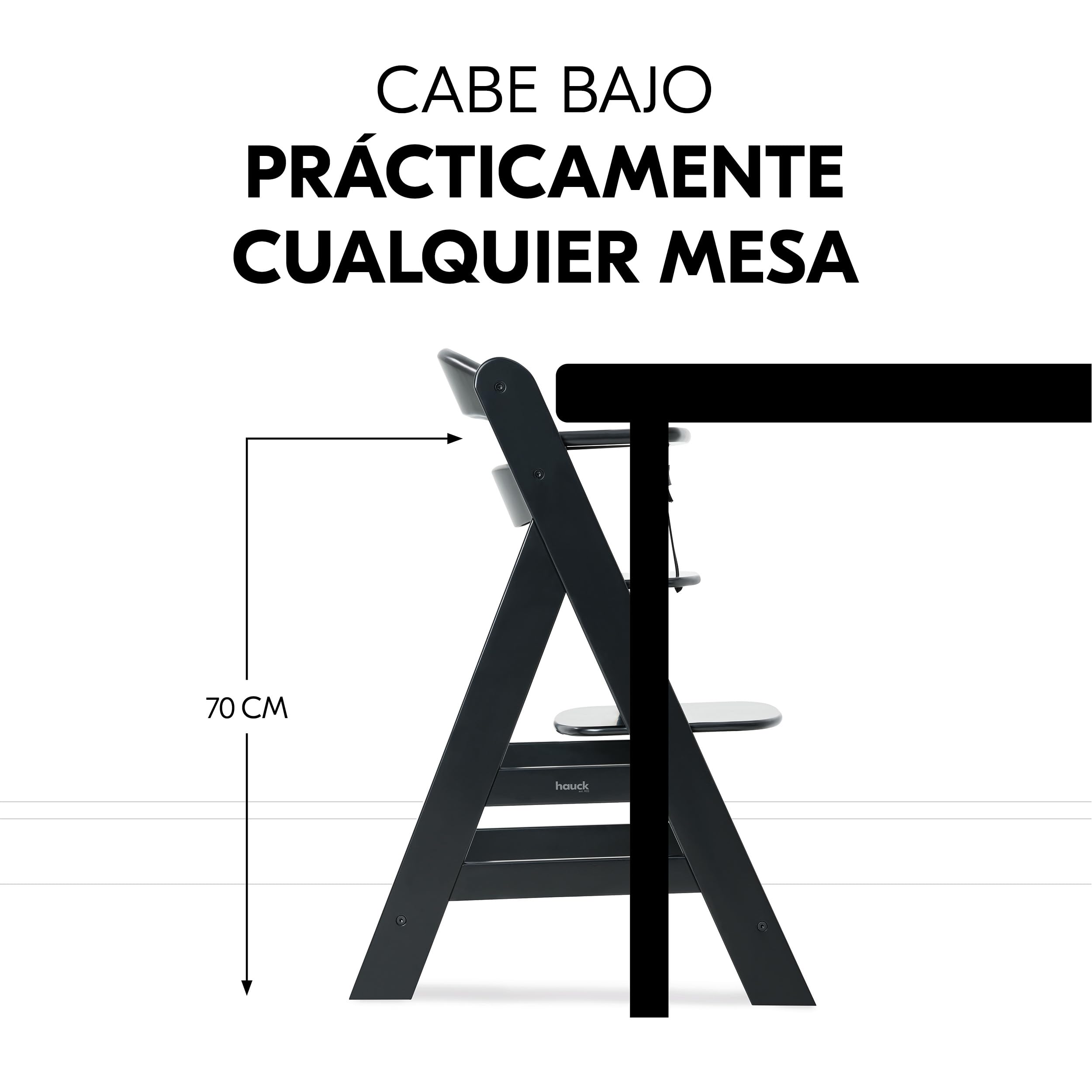 hauck Alpha Plus Newborn Set Deluxe Trona Evolutiva Bebe con Hamaca, Cojín y Arnés - Hamaca Alta Reclinable desde el Nacimiento - Silla Madera Niño Regulable - Tronas Infantiles de Madera - Negro | Trona de madera para niños desde el nacimiento hasta 90 k