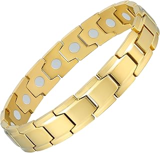 Magnetic Bracelets for Men Women 316L Stainless Steel Ultra Strength Magnets Power Balance Energy Stones Bracelet Jewelry Gift with Adjustment Tool (Gold)