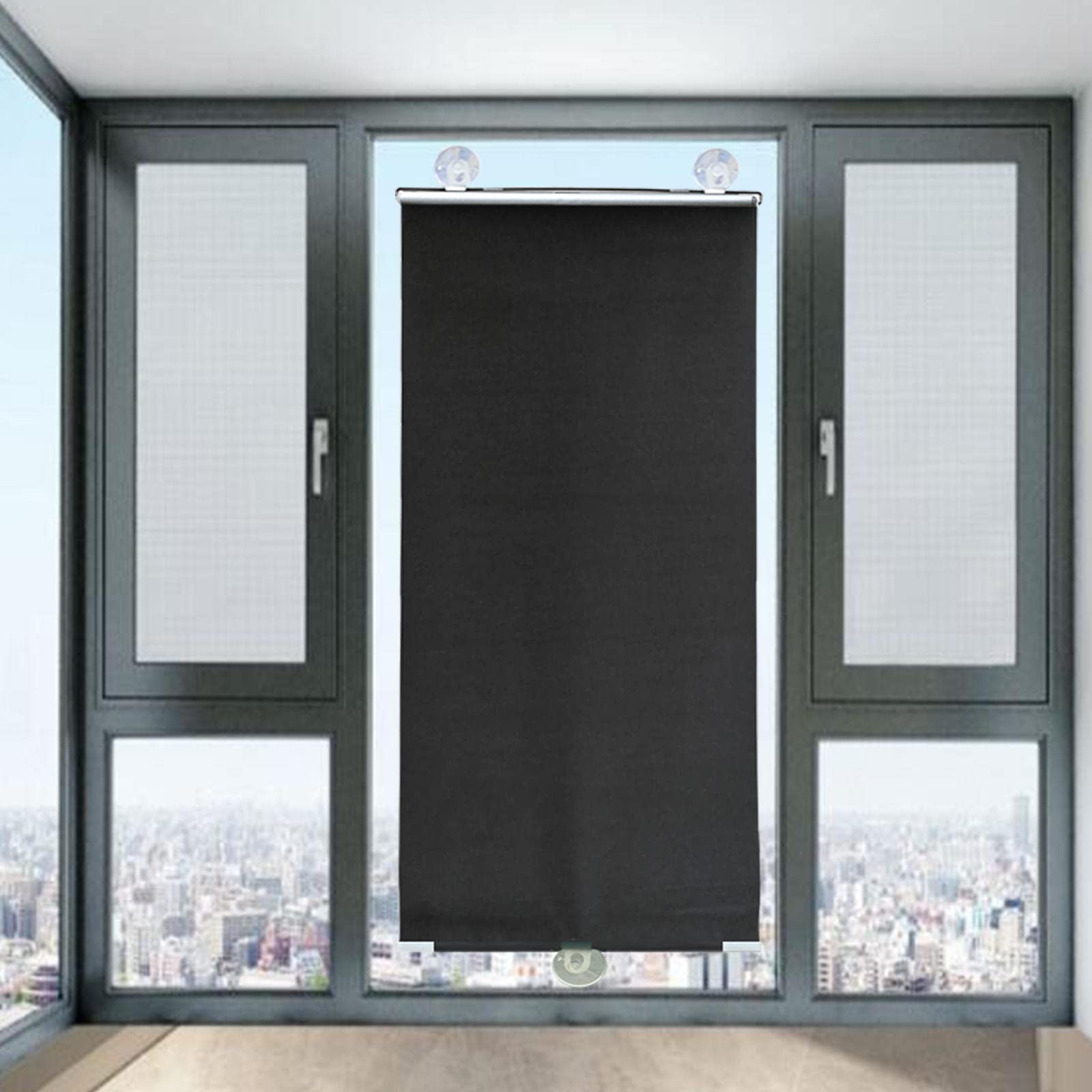 DECAKE Blackout Roll Up Blinds with Suction Cups Shade Thermal Window Curtain, Temporary Sunscreen Roller Lightweight Portable Shutter, Drape Without Drilling,Black-75x125cm/30x49in