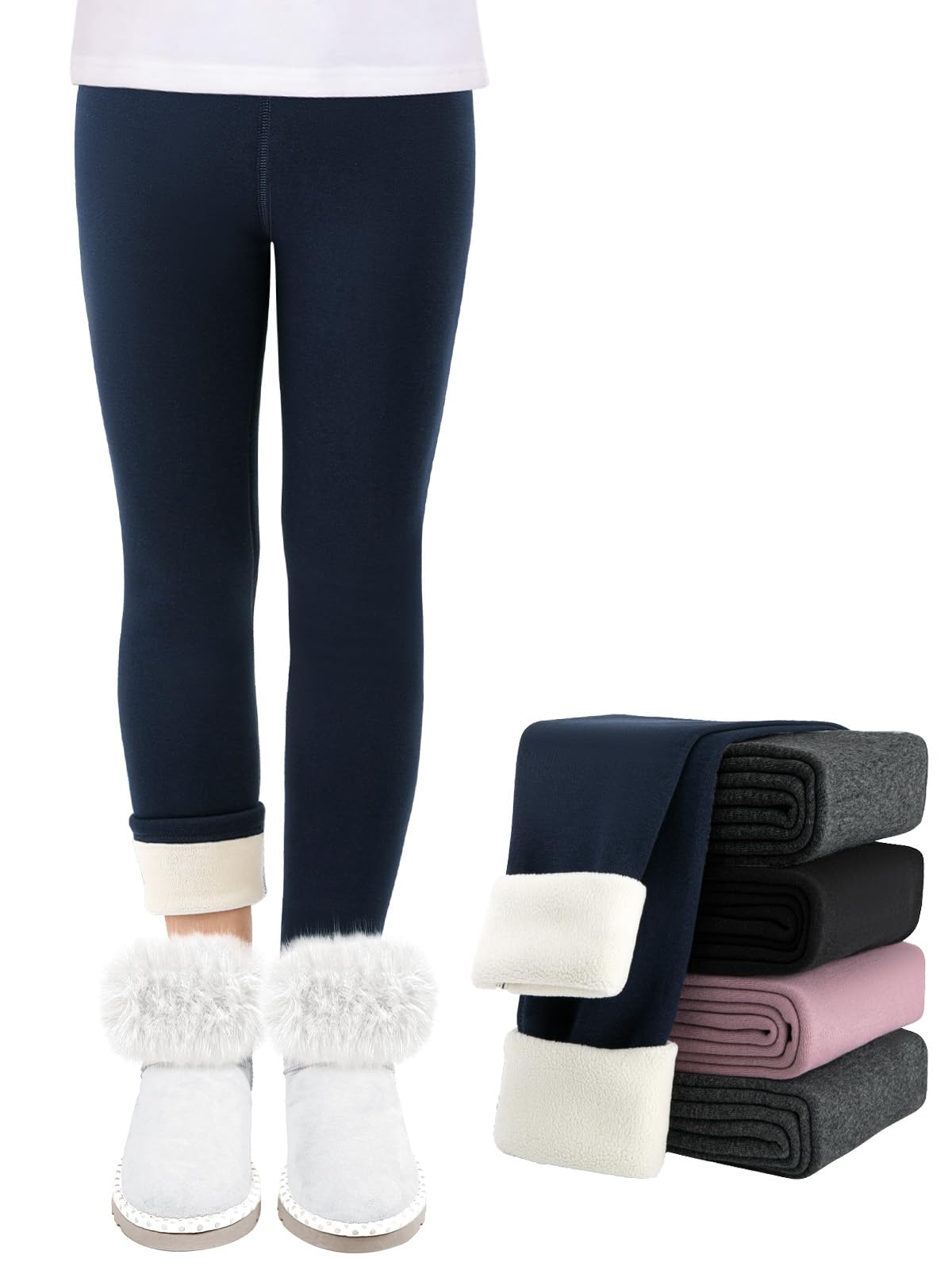Monbessi Thermo Leggings Mädchen 5-13 Jahre Kinder Gefütterte Leggings Warme Leggings Winter 1 Pack(140, Marineblau)
