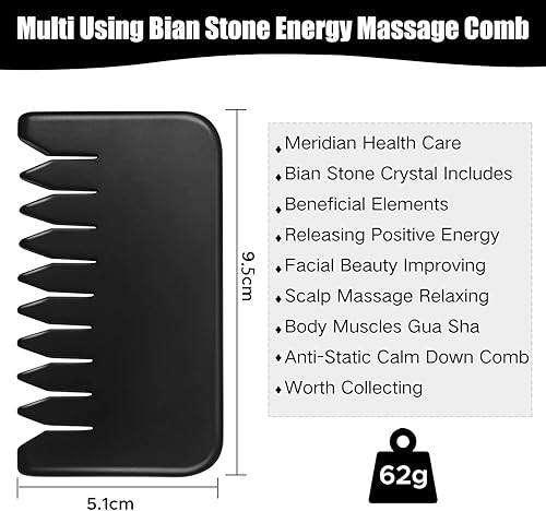 Miniatura 2 de Gua Sha Peine, peine de masaje de cuero cabelludo natural Sibin Bian, herramienta GuaSha facial para levantamiento e hinchazón, masajeador de