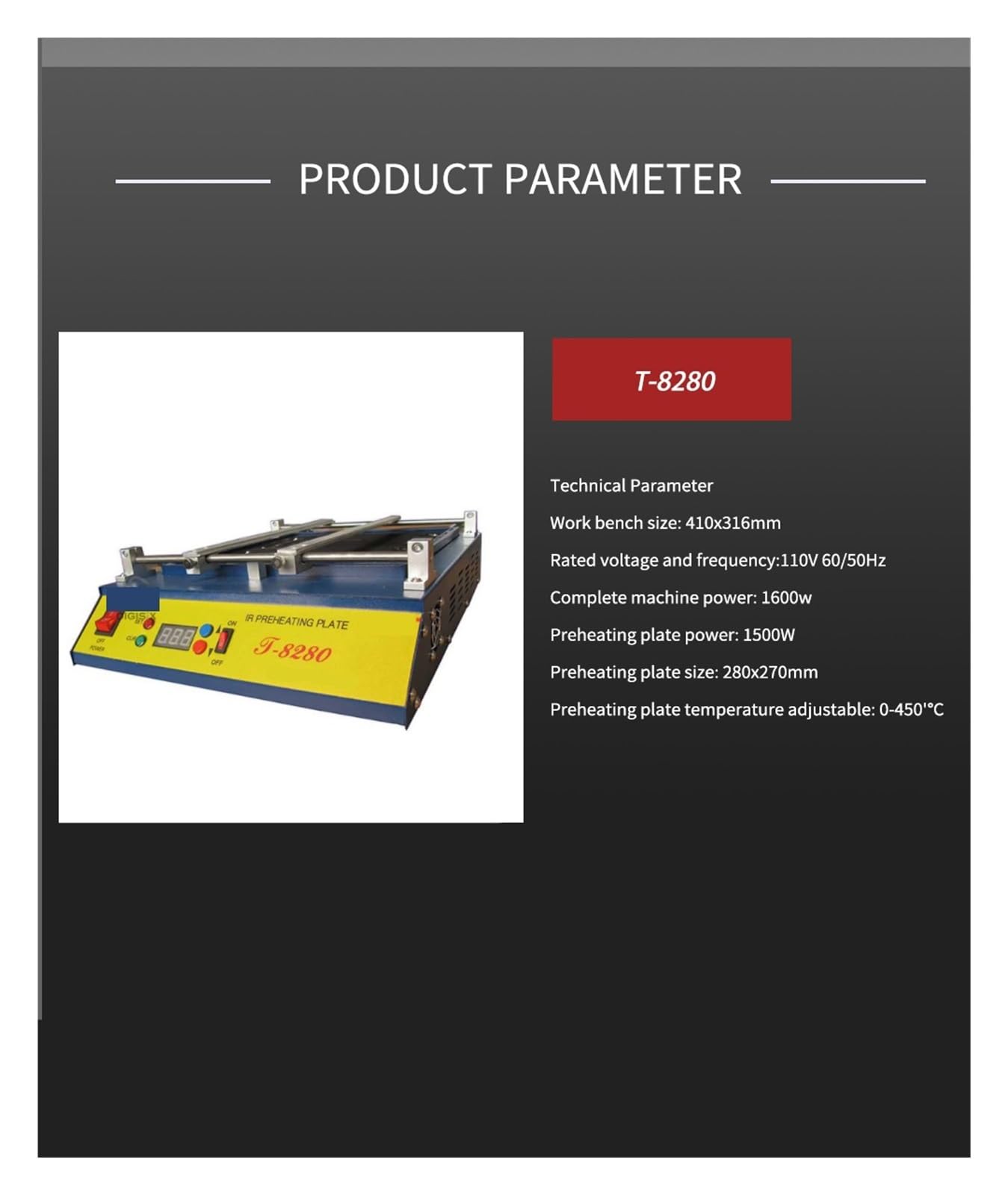 T8280 Infrarrojo de alta potencia PID Control temperatura inteligente Calefacción T-8280 PCB Precalentamiento Termostato Estación soldadura Desoldadura electronica