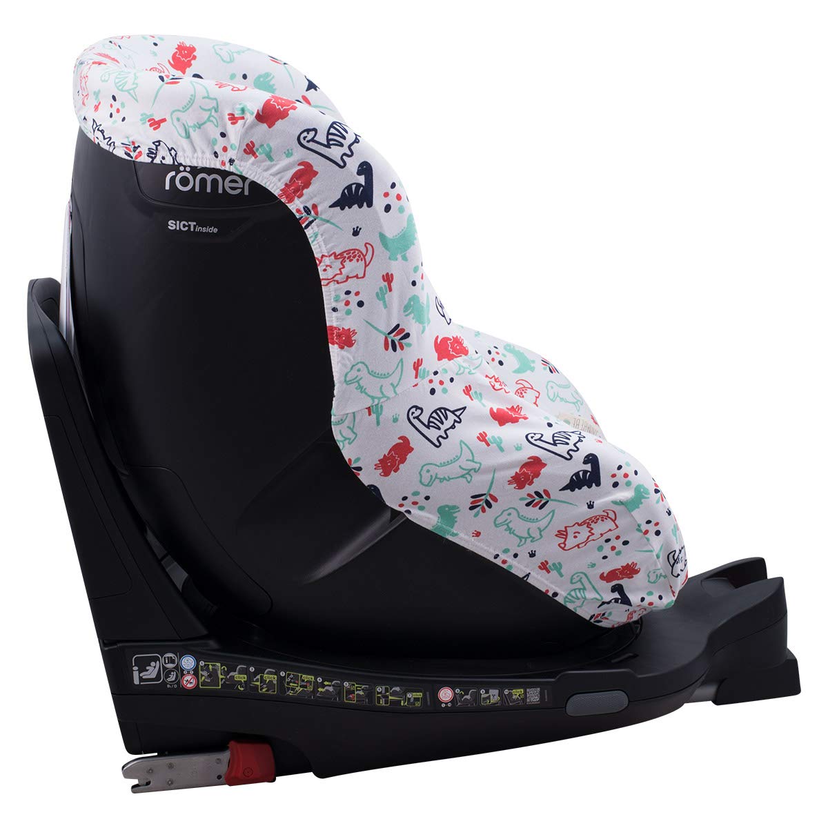 JYOKO Kids Bezug kompatibel mit Romer DualFix, DualFix Isize, SwingFix Isize autokindersitz, aus Baumwolle (Dino Party, DUALFIX-ISIZE -SWINGFIX ISIZE)