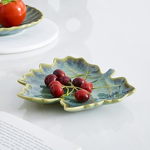 Miniatura 5 de VOMANA Plato de cerámica para joyas, bandeja de cerámica verde, plato de porcelana versátil para baratijas de porcelana, cuenco decorativo para