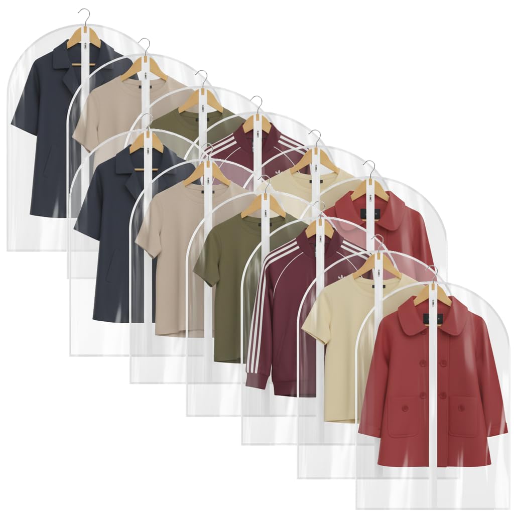 All Clear Garment Bags for Travel - 32 PEVA Waterproof Suit Cover with Zipper for Hanging Clothes Shirts