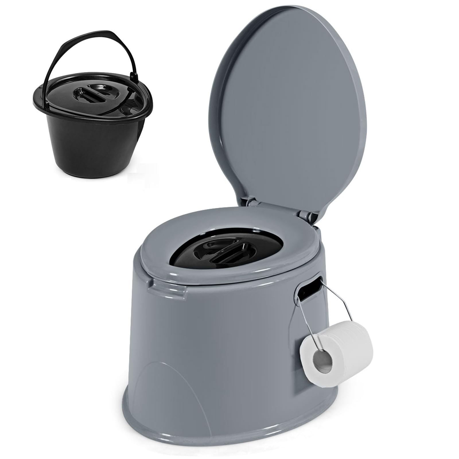 COSTWAY Inodoro Portátil para Camping con Tapa y Soporte para Papel Higiénico Inodoro Móvil para Viaje Acampar Senderismo