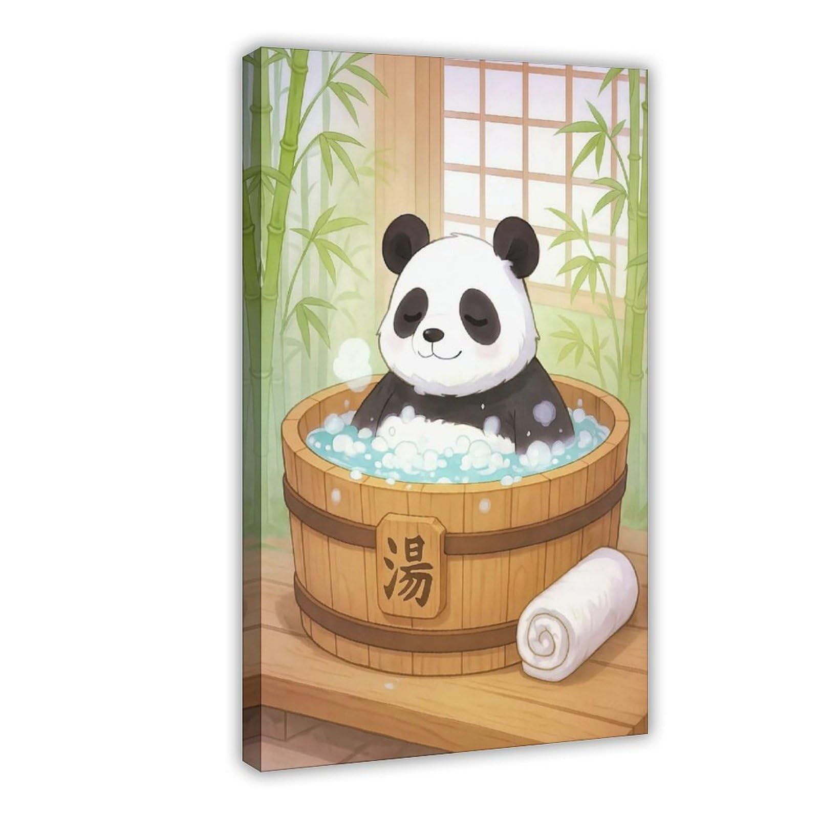 Bareronor Japanese Panda Bath Canvas Poster Bedroom Decor Landscape Office Room Decor Gift 24" L X 36" W