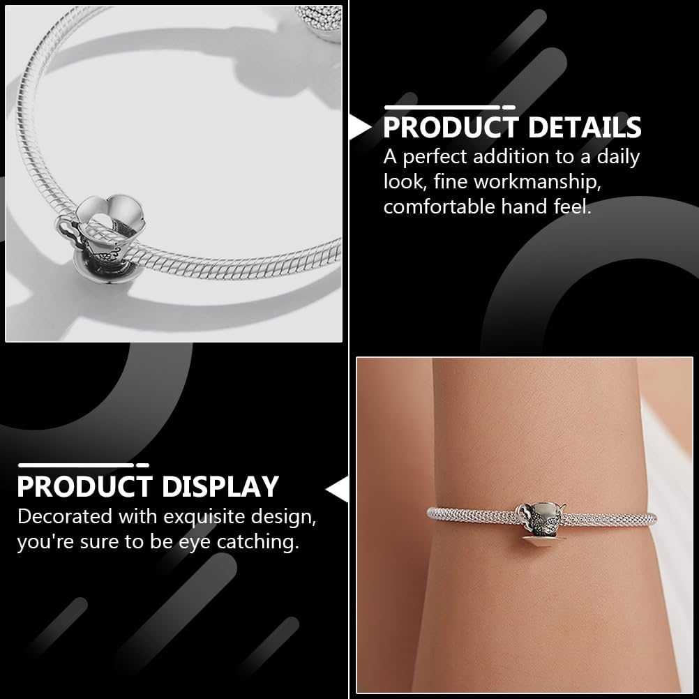 Holibanna Sterling Silver Bracelet with Retro Teacup Charm and Decorative Beads for Women Anniversary Wedding Birthday Jewelry