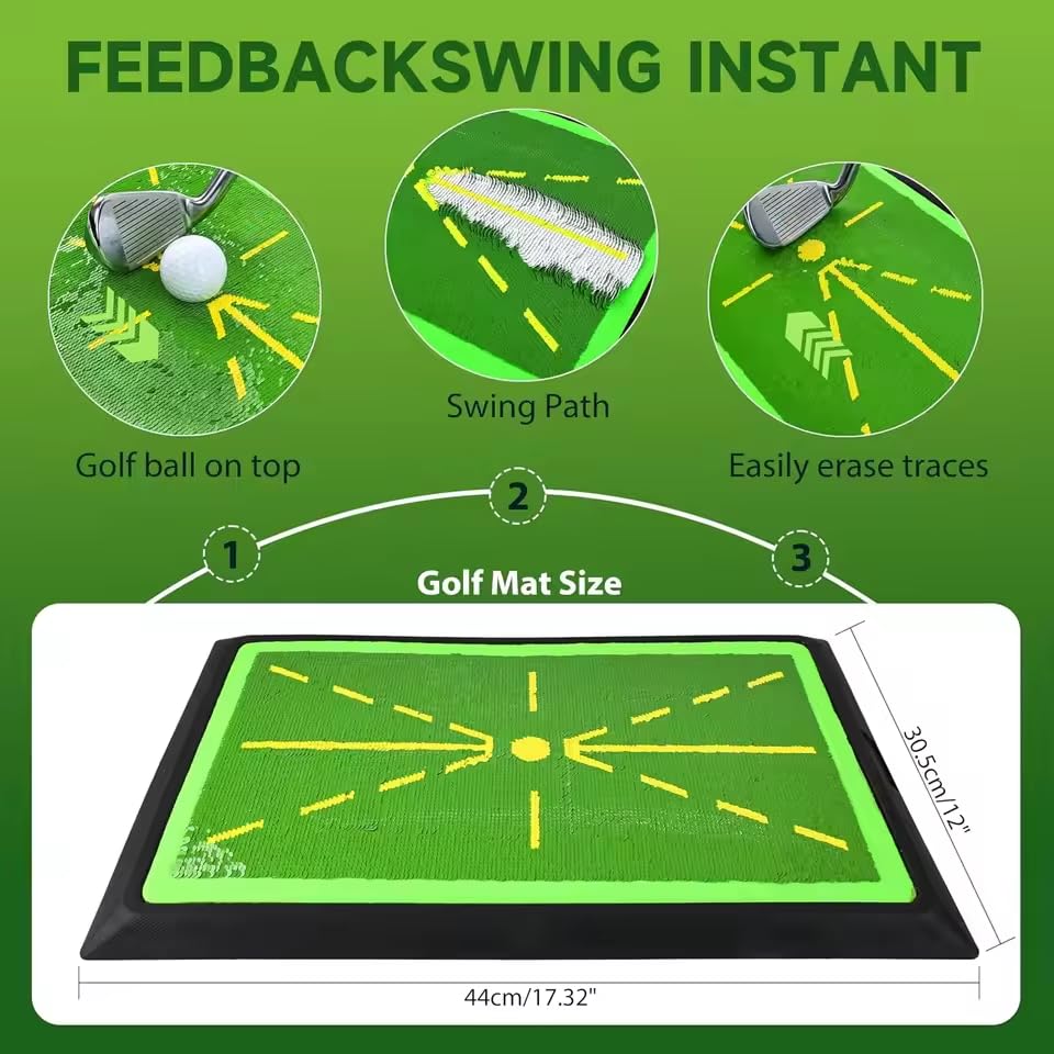 Golf Practice Mats, Golf Hitting Swing Path Mats Feedback with Non-Slip Rubber Backing, Swing Training Accessories