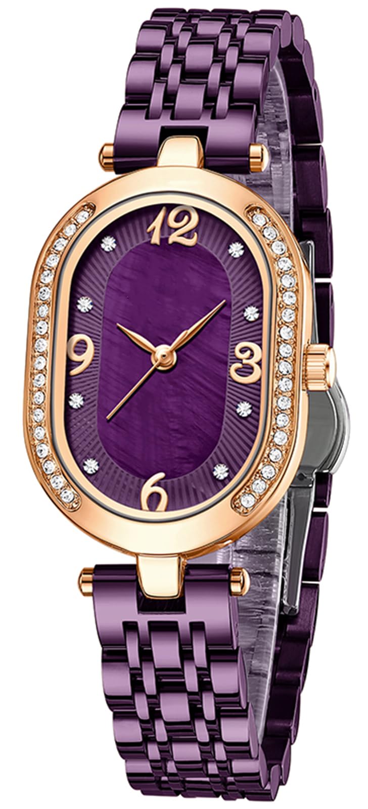 FANMIS Reloj casual de cuarzo impermeable de acero inoxidable con diamantes de imitación para mujer (morado)