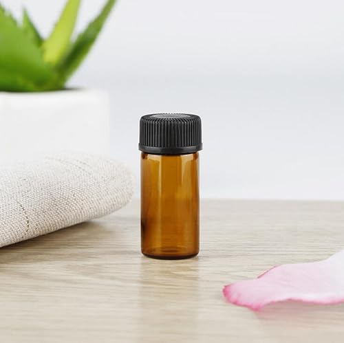 Miniatura 2 de Juego de 12 botellas de vidrio con tapa de rosca marrón, mini vial de aceite vacío (0.1 fl oz)