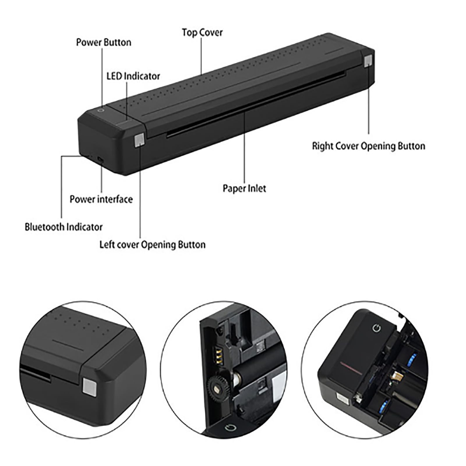 Przenośna drukarka termiczna Bluetooth – ręczne urządzenie do ładowania do mobilnego biura, szybkie drukowanie 15 mm/s, łatwa w użyciu i kompaktowa konstrukcja do drukowania w podróży