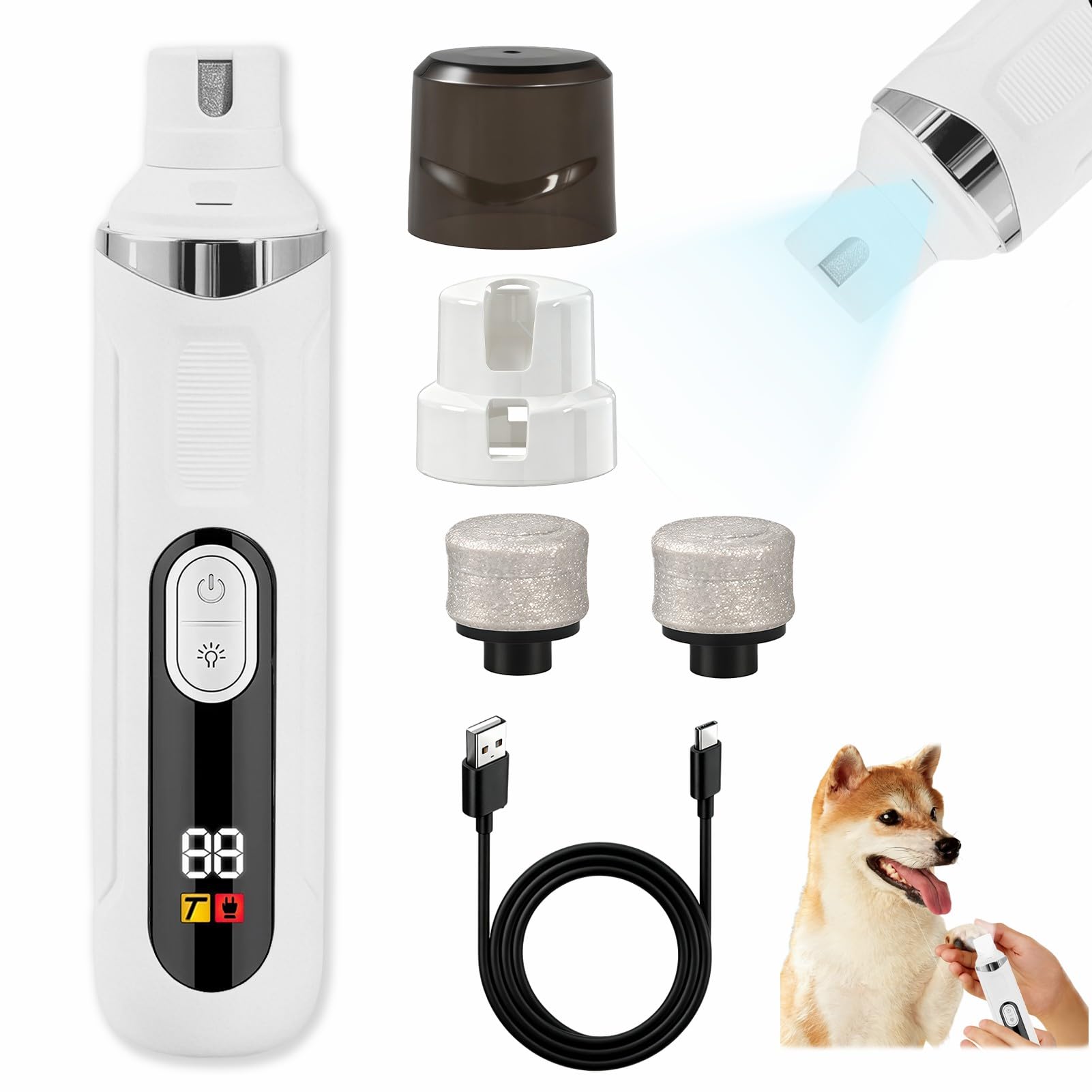 Silent Dog Nail Grinder, for Both Dogs Cats, 2 Speeds with LED Light