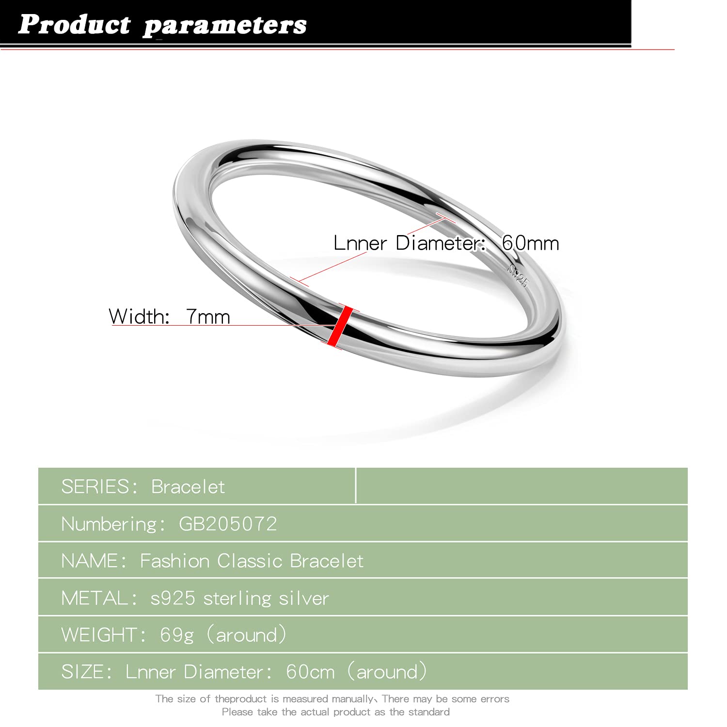Minimalismo donna uomo 925 argento sterling bracciale larghezza 7-8MM diametro 60-65-68MM solido liscio su bracciale moda bei gioielli regali