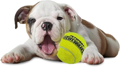 Miniatura 3 de PetSport Squeak - Pelota de tenis amarilla para perros  Paquete de 3 bolas chirriantes gigantes (4 pulgadas) para perros grandes  Fieltro y goma no
