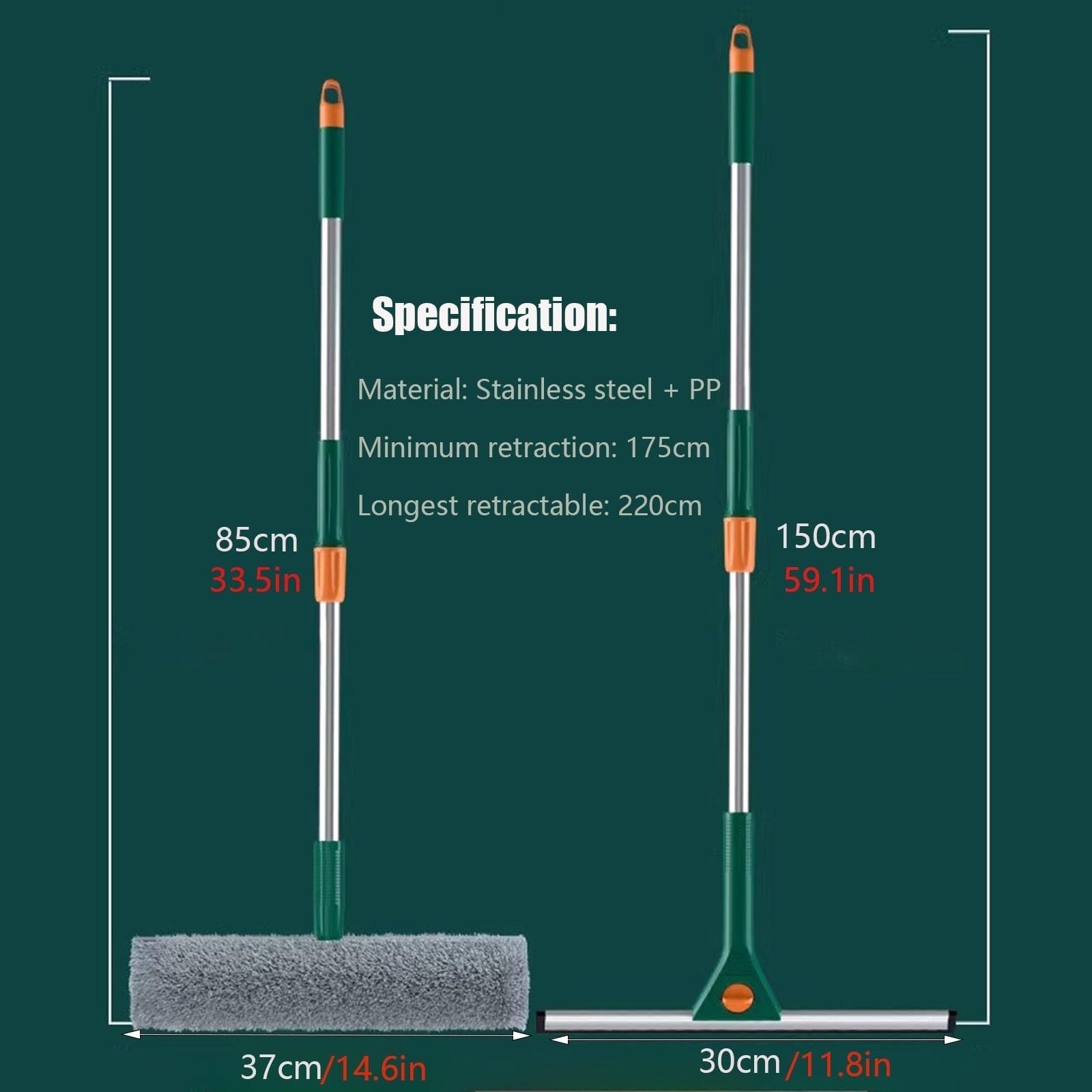 Limpiacristales Limpiador de Ventanas Escobilla limpiacristales, 4.9 7.2FT Long Telescopic Window Cleaning Pole with Rubber Blade, Window Washer Cleaning Kit for Indoor/Outdoor Glass and Car Windshiel