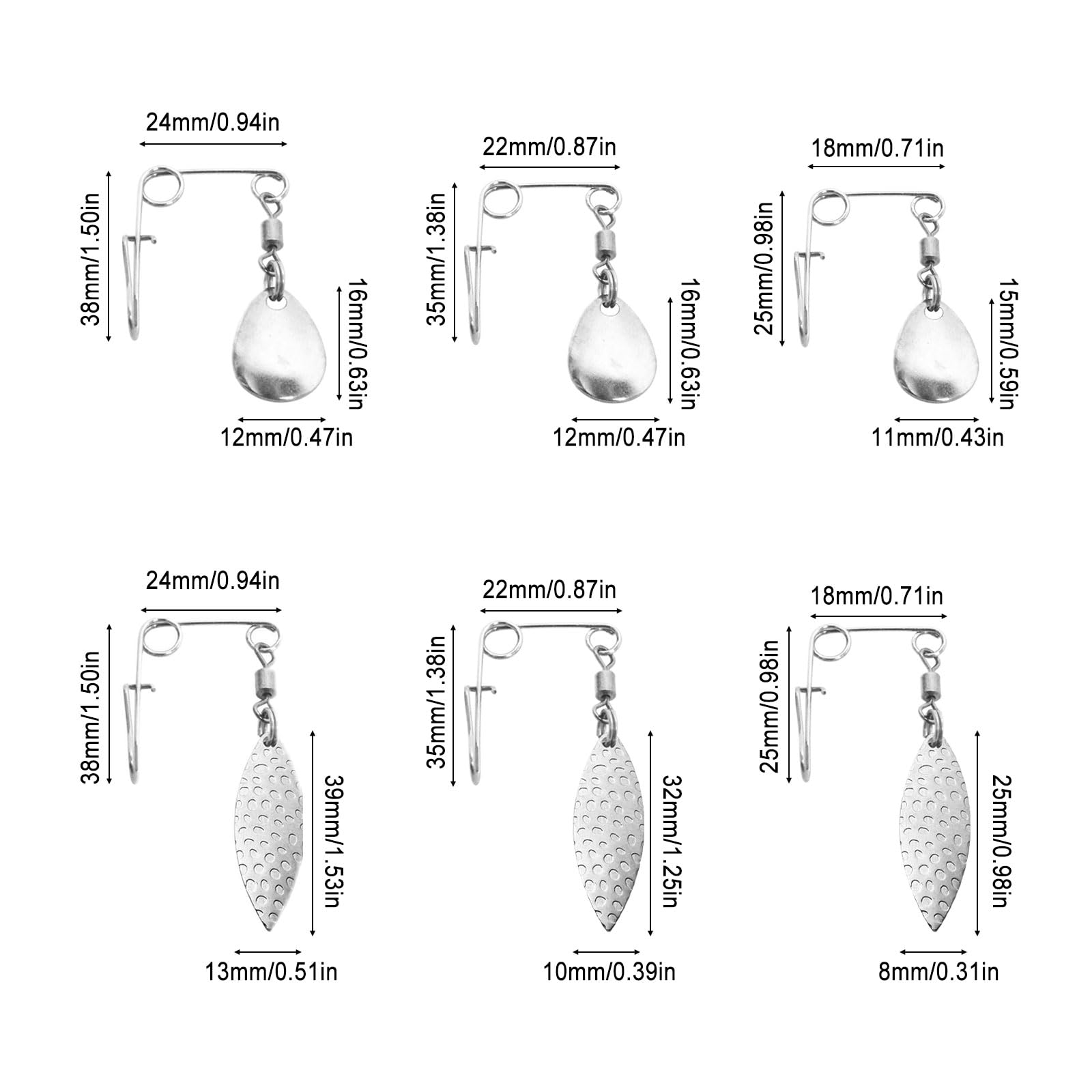dcvbny 120 Pieces Fishing Spinnerbaits Smooth Spoons Kit, Spinner Blades Spinnerbait Smooth Spoons Rigs Fishing Spoons Blades Spinner Fishing Lures Accessories, 6 Size Silver Gold Color