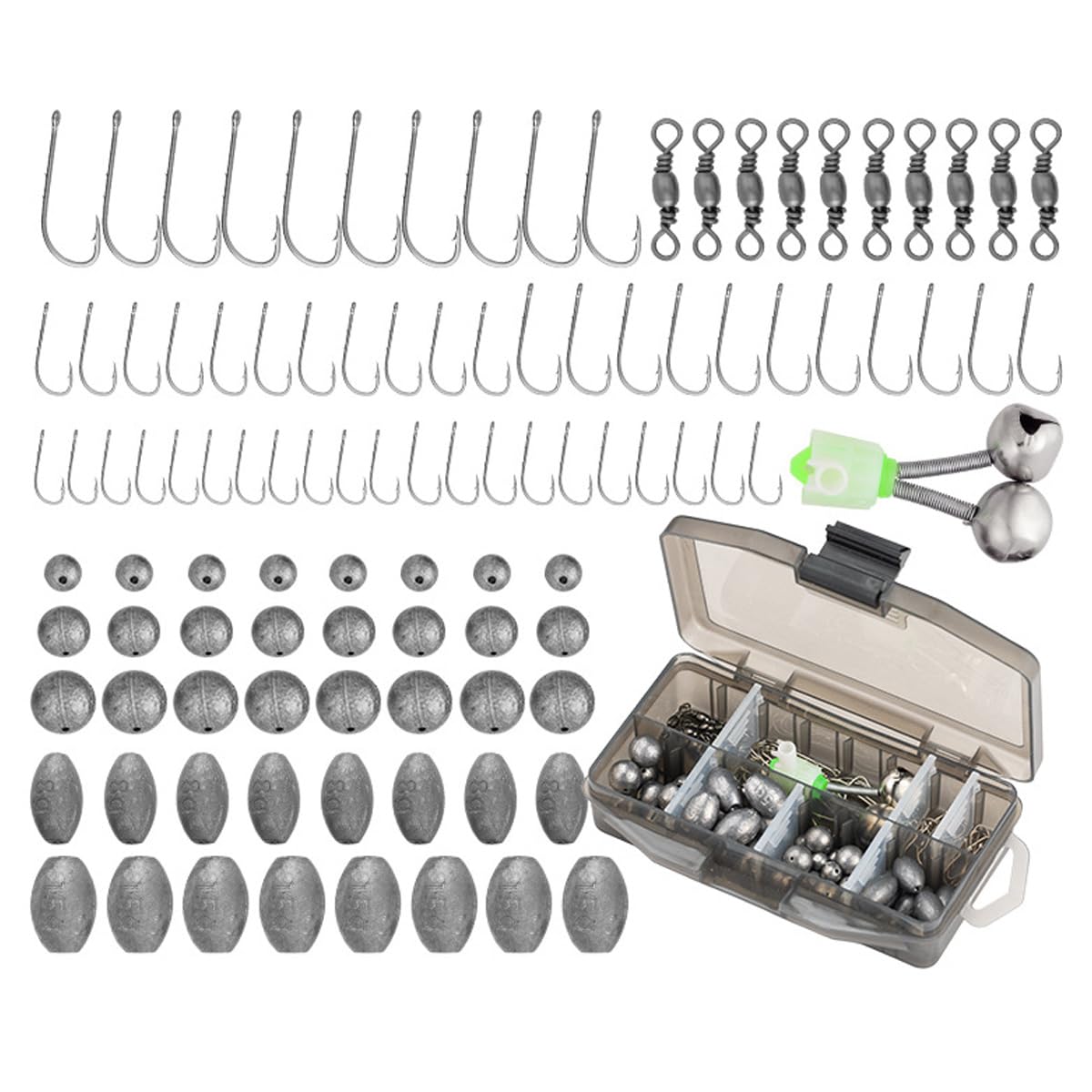FOLANDO 101-Piece Saltwater Fishing Rig Kit - Surf Casting weights+ Double Barb Hooks | Corrosion-Proof Terminals & Organiser Box for Sea/Pier Fishing