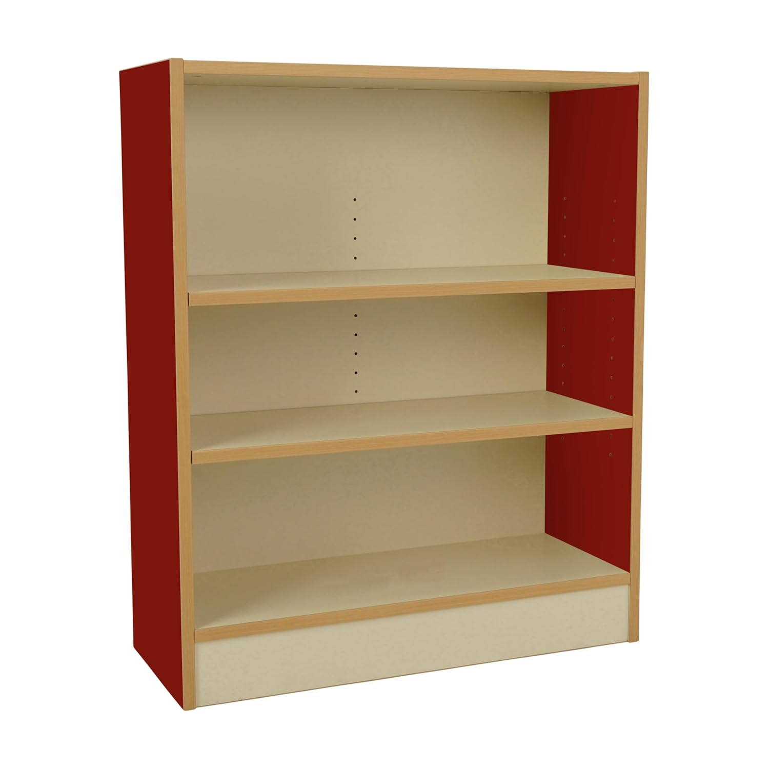 Factory Direct Partners FDP Laminate 3-Shelf Bookcase 36 inch Height; Organize Books, Toys, Games, Art Supplies, Durable, Sturdy Furniture for Home, Daycare, Preschool, Classroom - Almond/Red