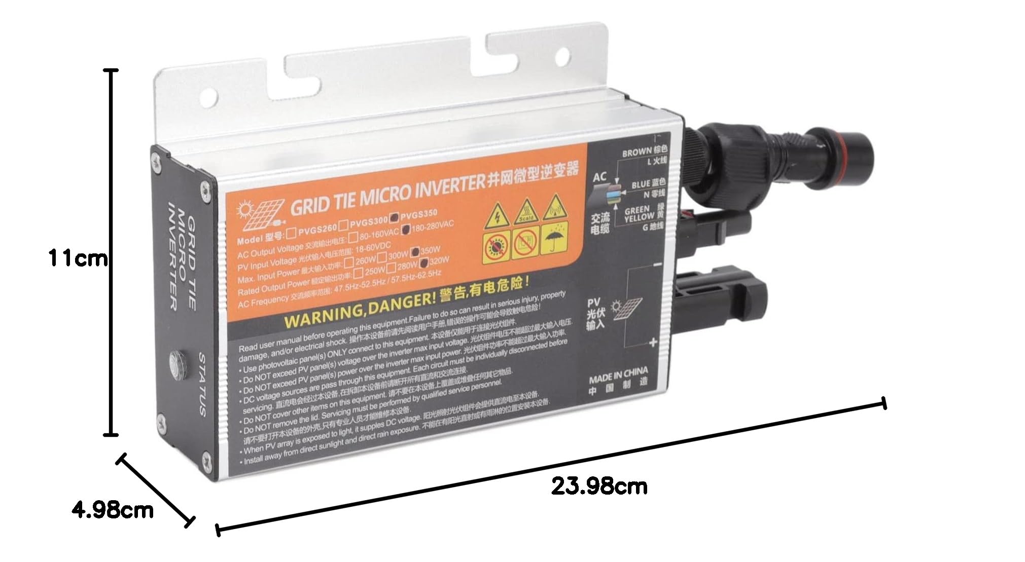 KIMISS Mikroinwerter Sieciowy do Małych Systemów Fotowoltaicznych AC220V | Wysoka wydajność Konwersji i środki Ostrożności | Patio, Trawnik i Ogród (PVGS-350W(18-60V)-AC220V)