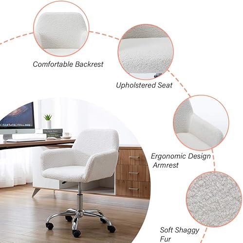 Miniatura 5 de SSLine Silla de escritorio de piel sintética, moderna y bonita, silla de oficina, cómoda silla giratoria de maquillaje con ruedas para sala de