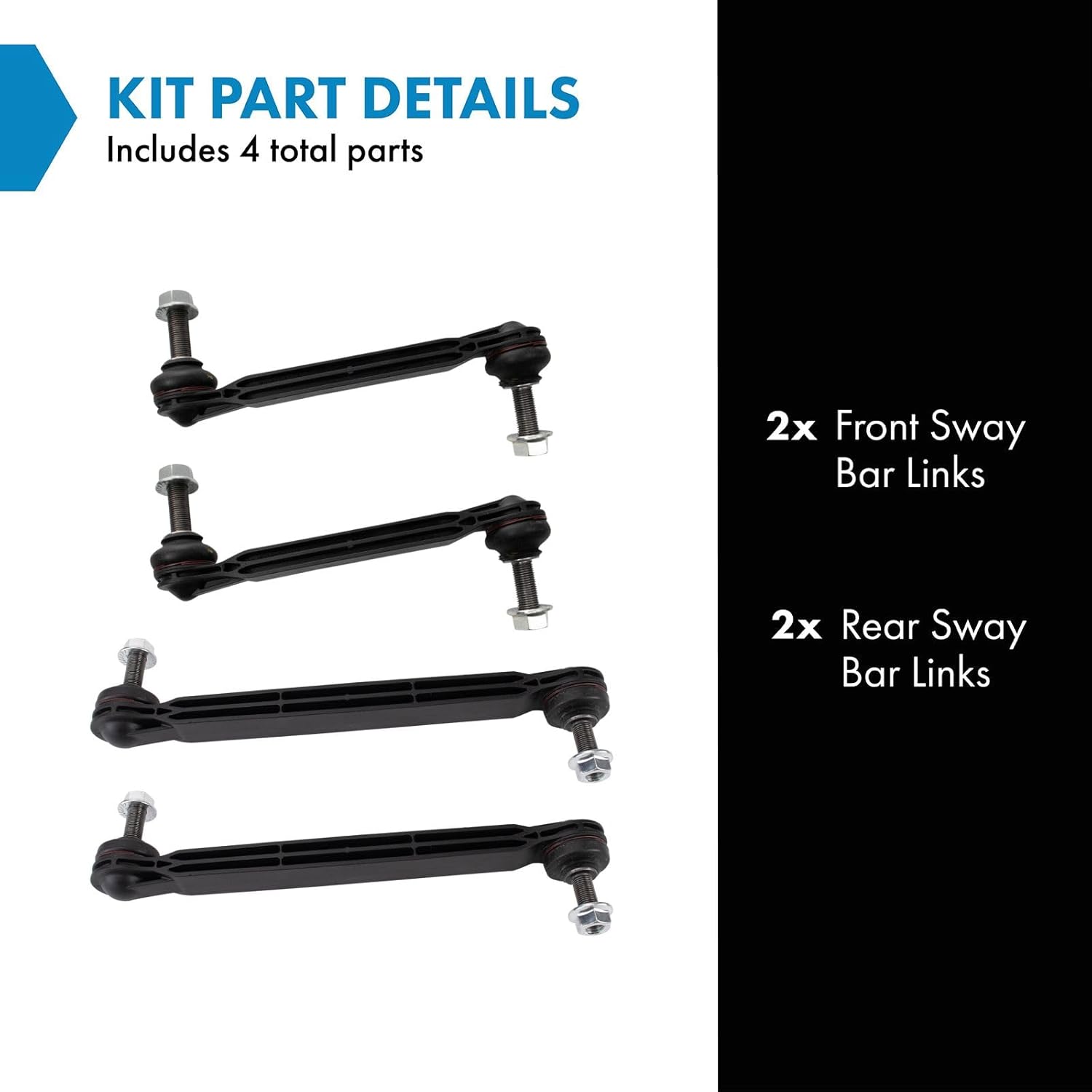 TRQ Front & Rear Sway Bar Stabilizer Link Set Compatible with 2016-2019 Fiat 500X 2017-2021 Jeep Compass 2015-2021 Renegade