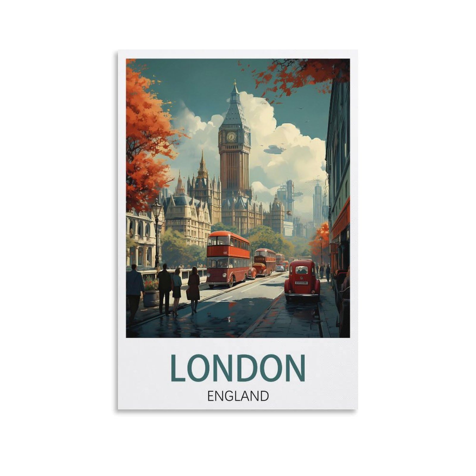 LHJOIUN London England Street Vintage Travel Posters Landscape 08x12inch(20x30cm) Art Canvas Print For Living Room Bedroom Home Decoration Modern Art