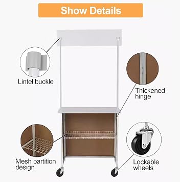 Food Cart for Sale, Foldable Mobile Street Food Bender Cart with Wheels, Portable Market Stall Display Stand, Farmer's Market Auto Dealer Kiosk Sales Fruit/Flower Stand