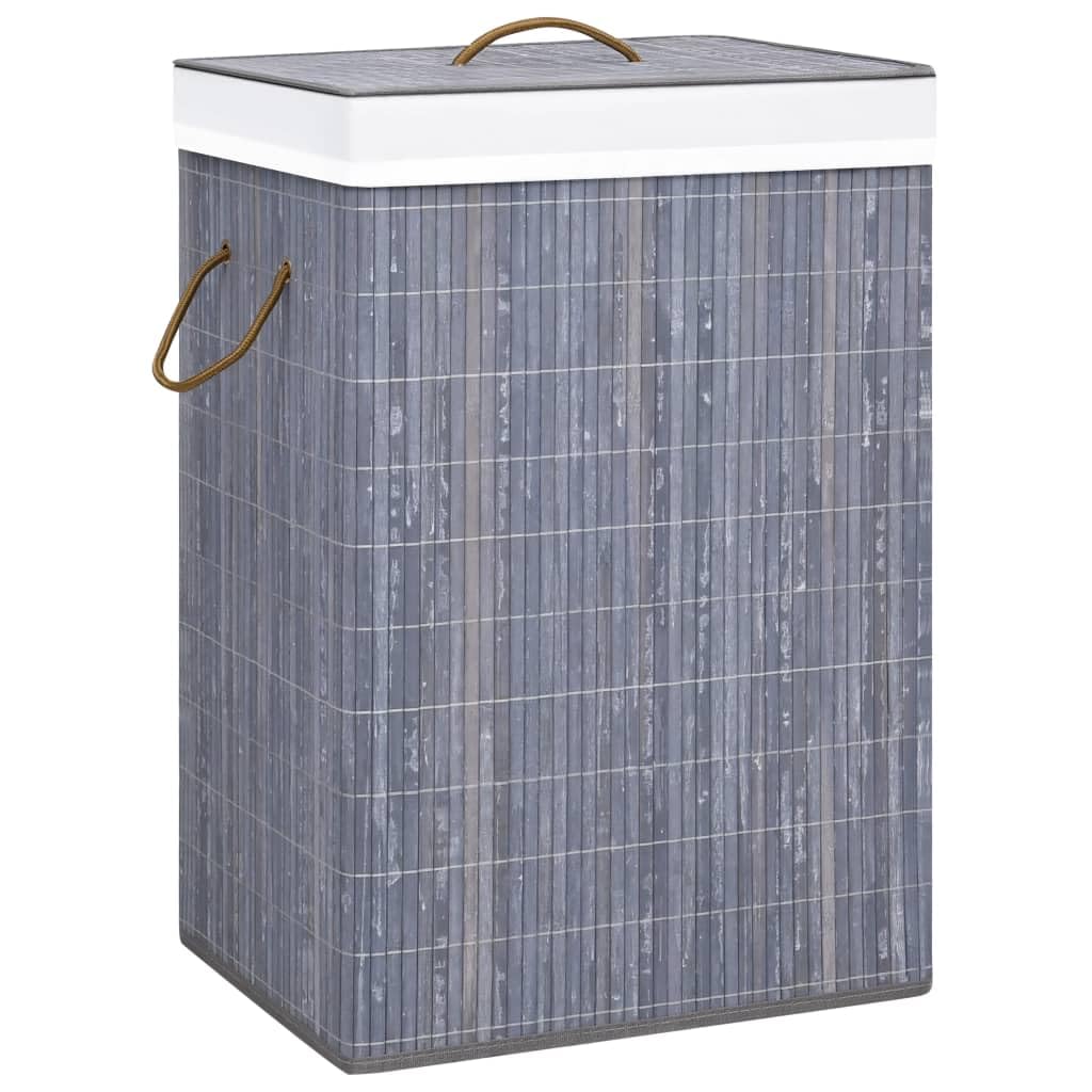 Cesta de bambú para la colada con 1 compartimento gris, bolsa interior extraíble de tejido transpirable, plegable y ahorra espacio, para baño, dormitorio, salón, gran volumen para